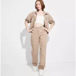 NWT Wild Fable Women's 6 Tan Easy Rigid High Rise Distressed Straight Leg Jeans